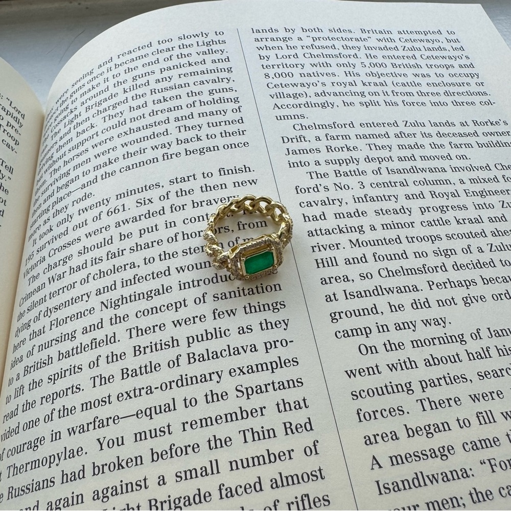 The Green Halo Colored Stone Cuban Link Chain Ring - 6